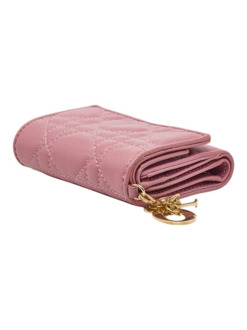 Dior Compact Wallet Cannage Stitch Trifold Pink Leather 1 - Picture 5 of 10